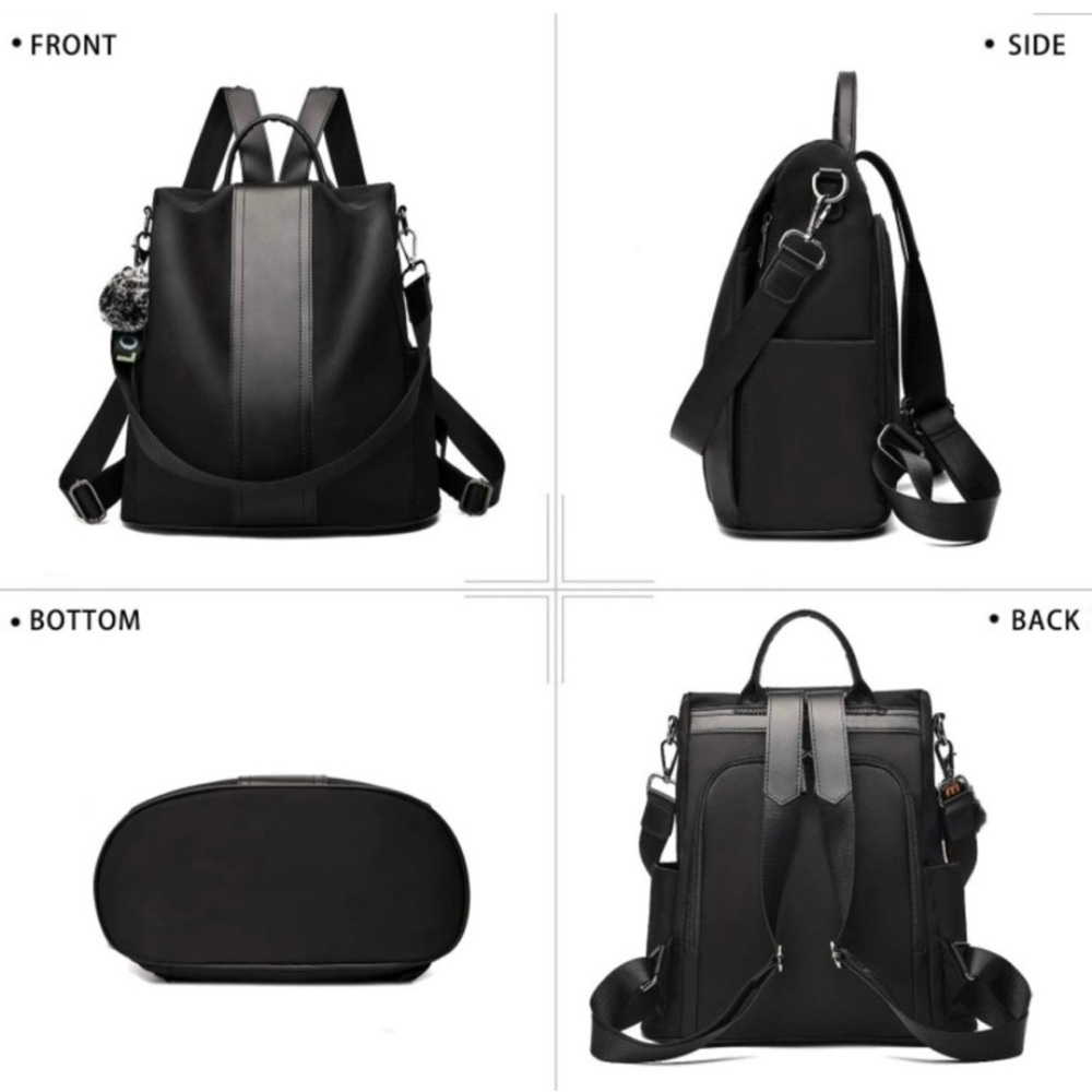 Backpack purse 6 compartments black